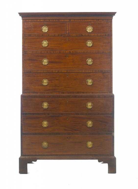 Appraisal: A VICTORIAN MAHOGANY CHEST -ON-CHEST BY EDWARDS ROBERTS the dentil