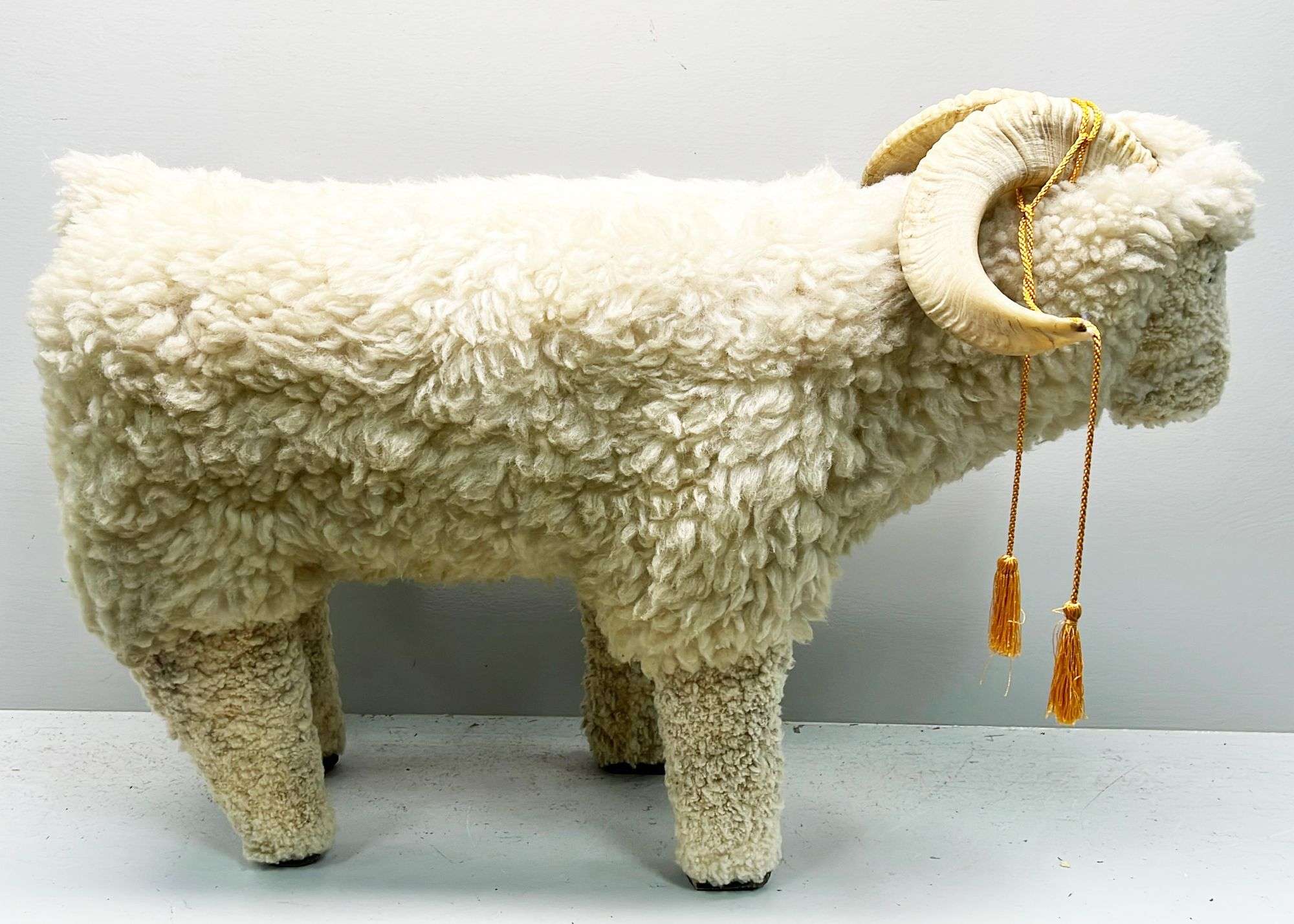 Appraisal: Lifelike Wool Figural Ram Foot Stool tall long Condition Good