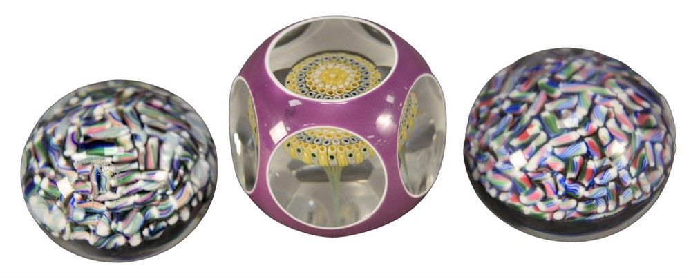 Appraisal: Three Baccarat Millefiori Glass Paperweights to include a double overlay