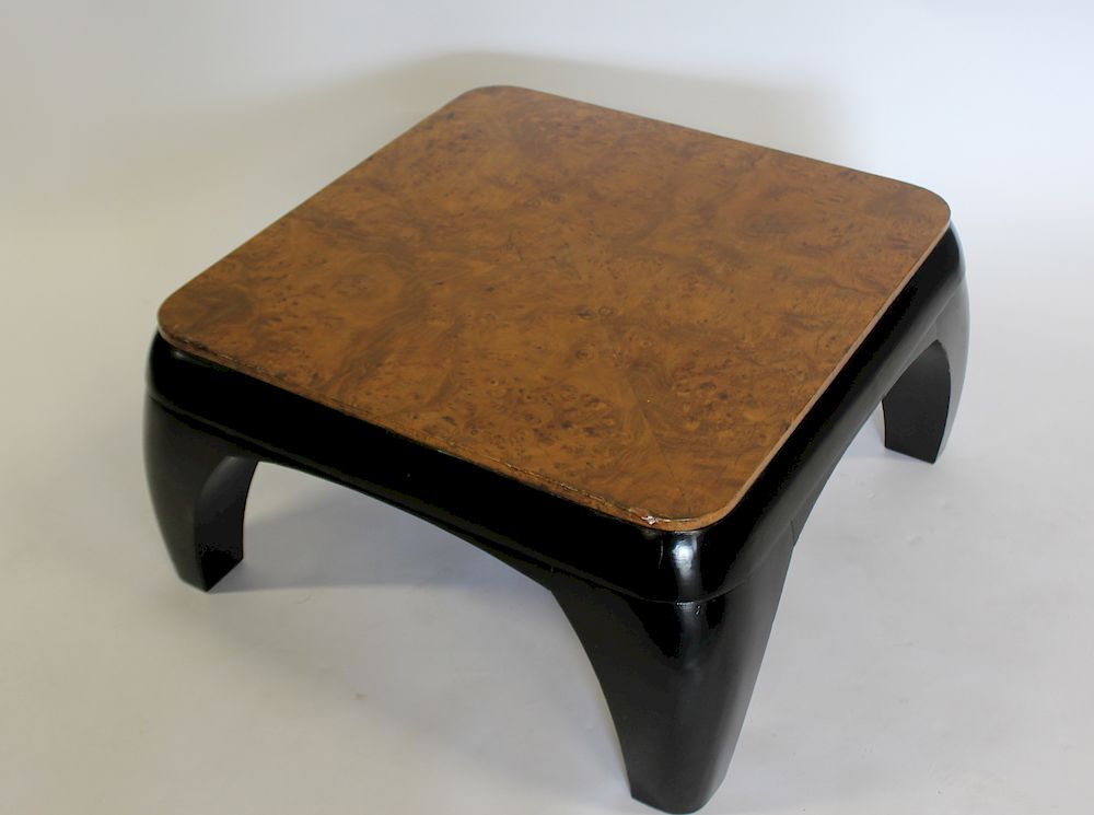 Appraisal: MIDCENTURY Lacquered and Burl Walnut Coffee Table Asian modern style