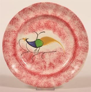 Appraisal: Red Spatter Peafowl Pattern Ironstone Plate Red Spatter Peafowl Pattern