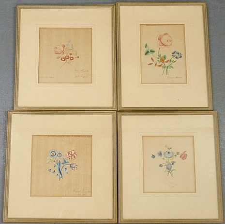 Appraisal: - Four framed and matted children s folk art floral