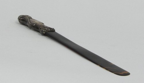 Appraisal: A tortoiseshell paper knife with silver mounted handle