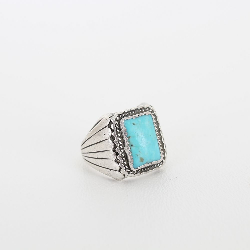 Appraisal: Navajo Sterling Turquoise Prayer Fan Ring Navajo Sterling Turquoise Prayer