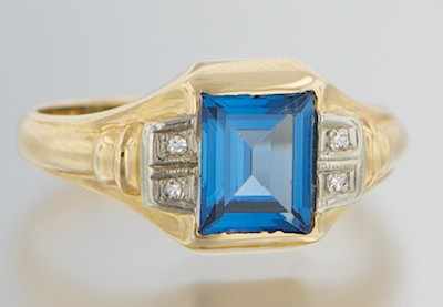 Appraisal: An Art Deco Blue Topaz and Diamond Ring k yellow