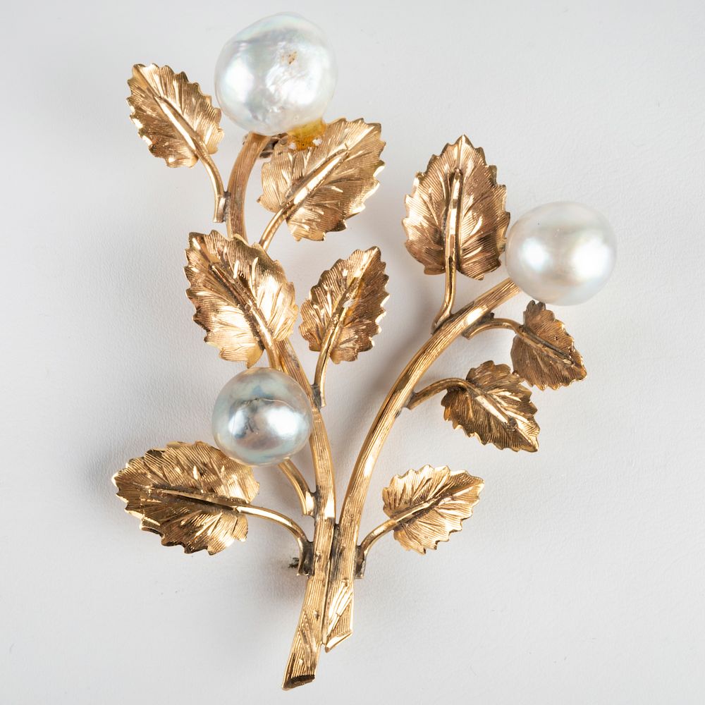 Appraisal: k Gold and Gray Baroque Pearl Floral Pin k Gold