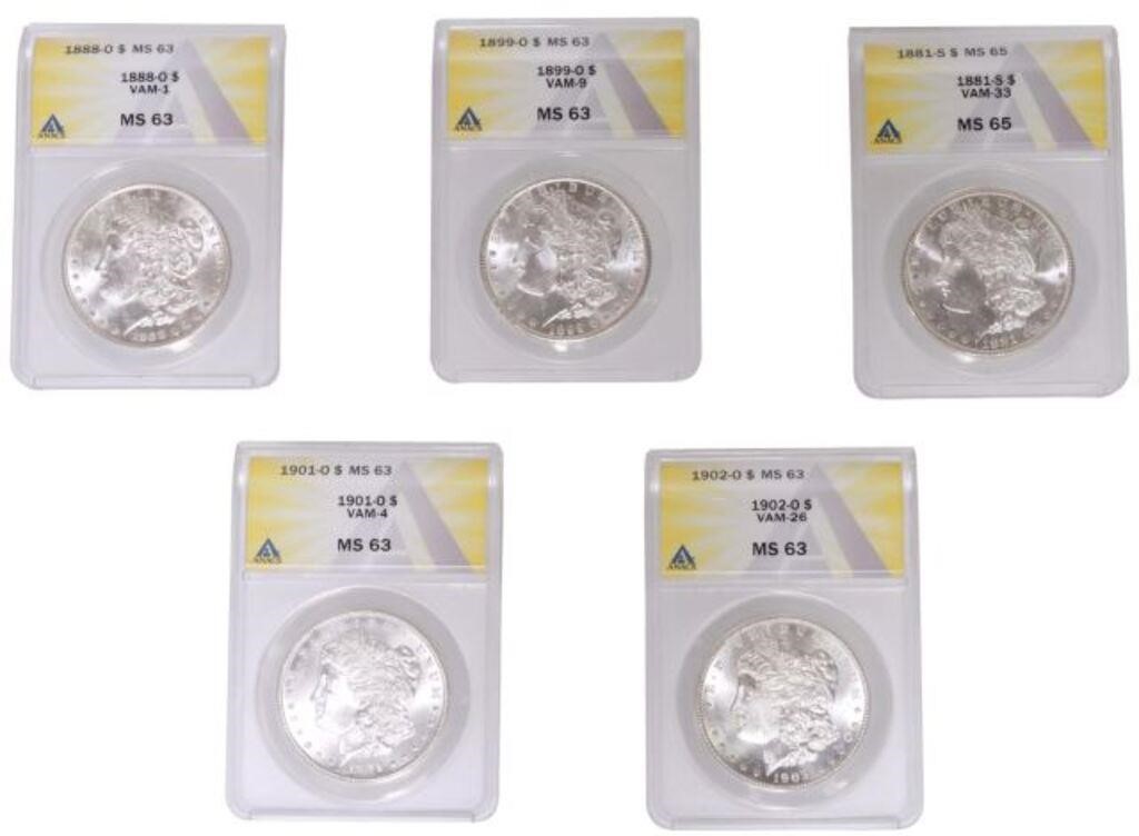 Appraisal: lot of US Morgan ANACS graded silver dollars housed in