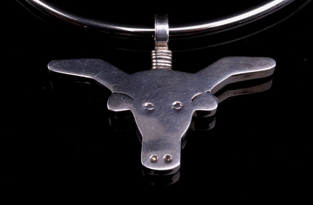 Appraisal: Taxco Mexico Sterling Silver Steer Head Choker Featured in this