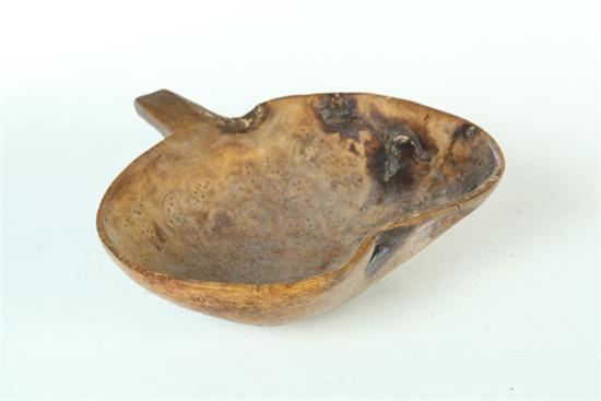 Appraisal: UNUSUAL BURL SCOOP American th century ash Nearly heart-shaped with