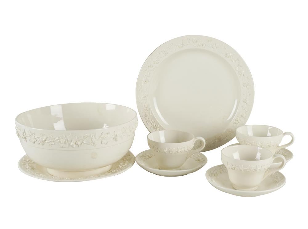 Appraisal: WEDGWOOD POTTERY EMBOSSED QUEENSWARE SERVICEan assembled set with green printed