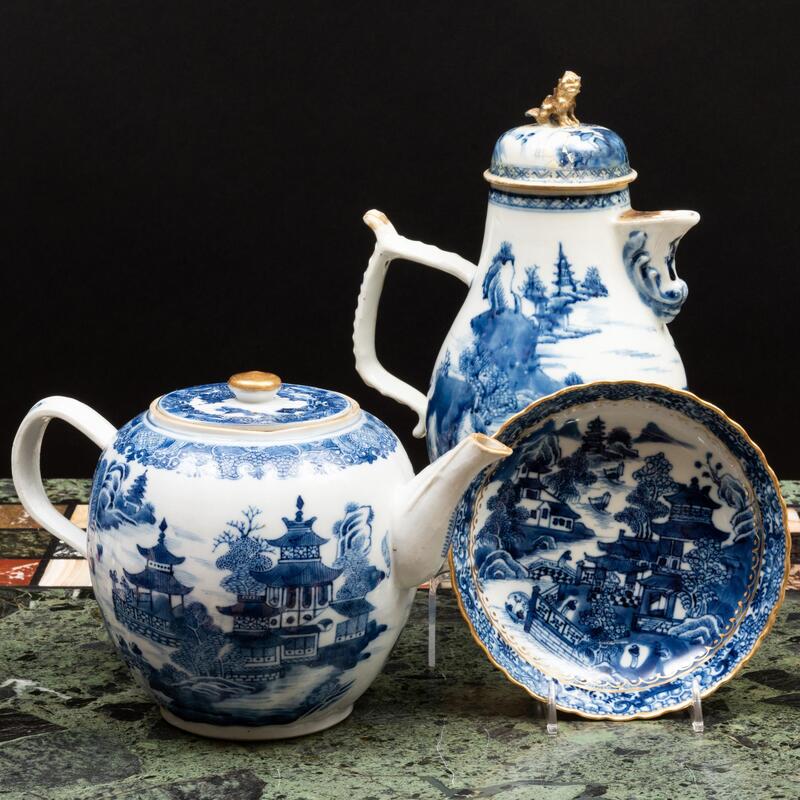 Appraisal: Chinese Export Blue and White Porcelain Teapot a Coffee Pot