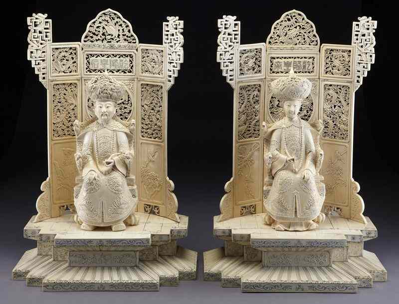 Appraisal: Pr Chinese carved ivory Emperor and Empress International buyers should