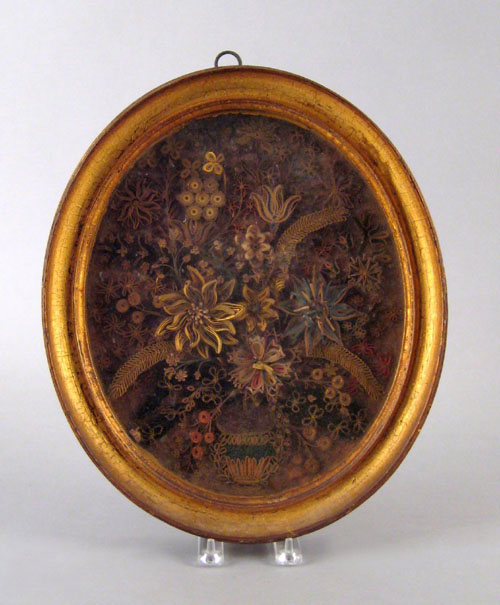 Appraisal: Elaborate quillwork bouquet th c in a shadowbox frame x