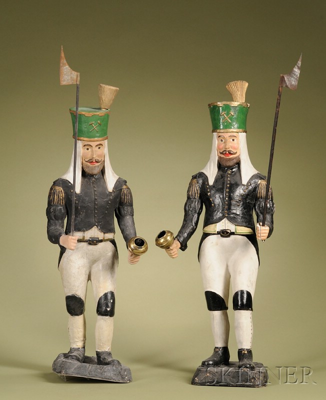 Appraisal: Pair Large German Figures of Prussian Fusiliers possibly Nuremberg mid-