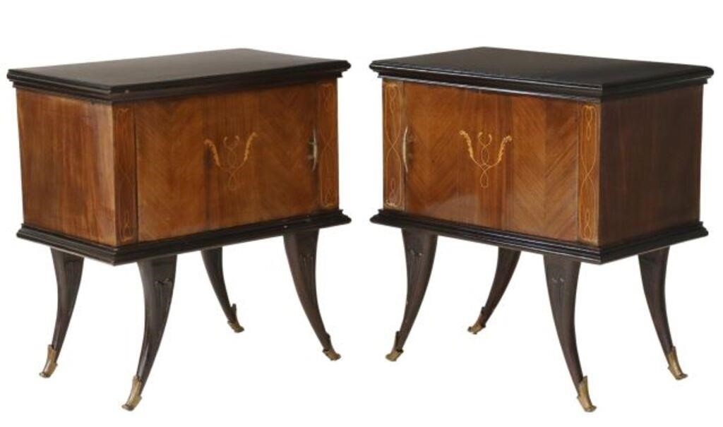 Appraisal: pair Italian mid-century modern mahogany bedside cabinets c s ebonized