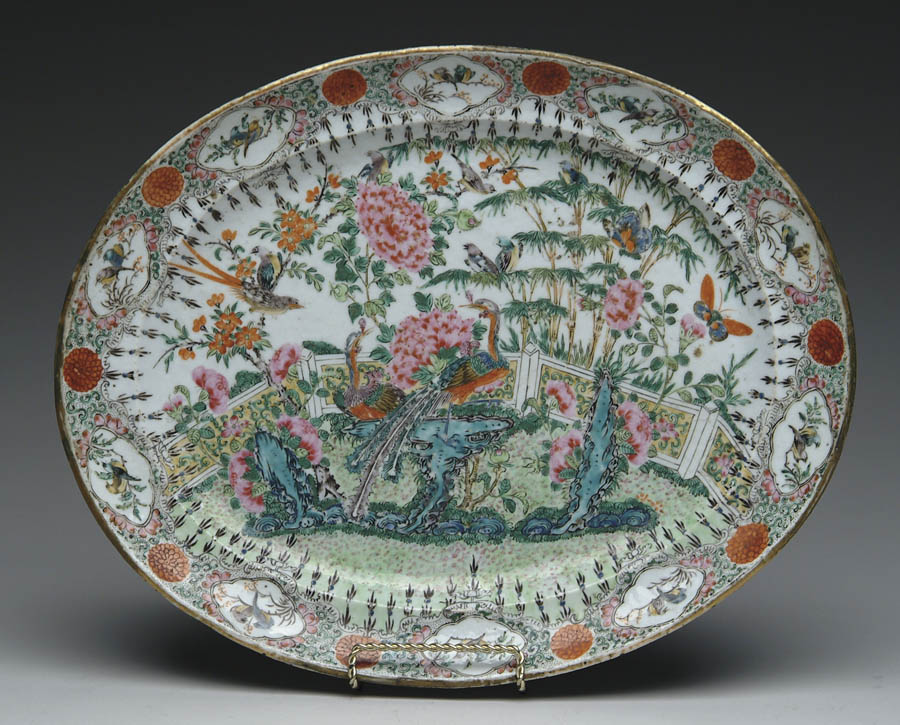 Appraisal: OUTSTANDING ORIENTAL EXPORT PLATTER Oval platter with scene of colorful