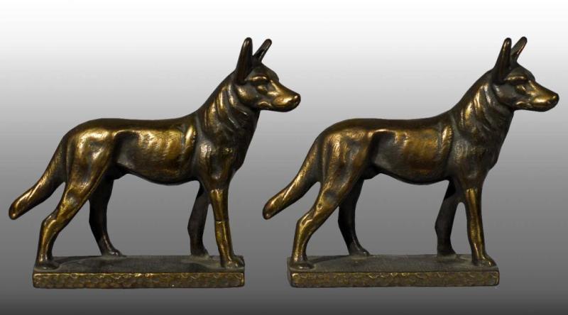 Appraisal: Pair of German Shepard Bookends Description Brass electroplated over cast