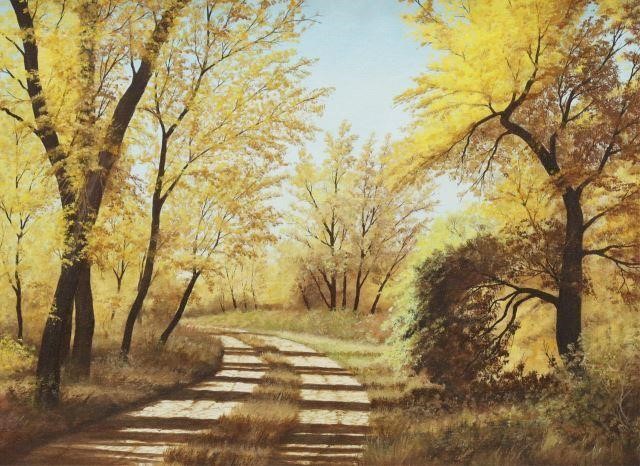 Appraisal: Framed oil on canvas painting Autumn Tree-Lined Path signed lower