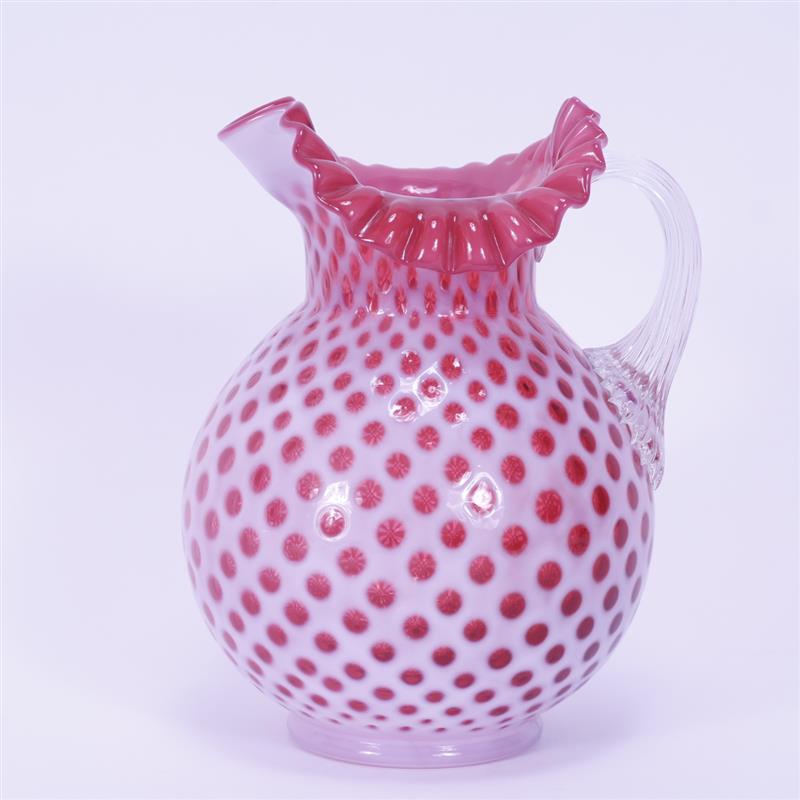 Appraisal: Fenton LG Wright Glass Cranberry Opalescent Water Pitcher Honeycomb Pattern