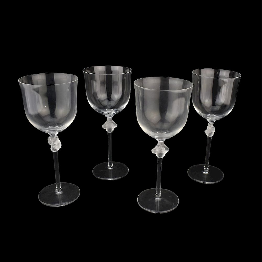 Appraisal: Four Lalique Roxanne Crystal Wine Goblets Set of Four Lalique