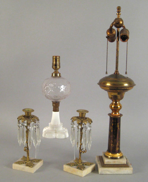 Appraisal: Pair of Victorian brass and marble luster candlesticks th c