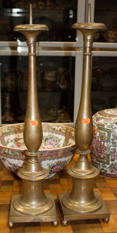 Appraisal: Pair of Continental brass pricket candlesticks probably for ecclesiastic youths