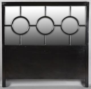 Appraisal: Contemporary Mirror-Mounted Ebonized Bed the headboard with a row of