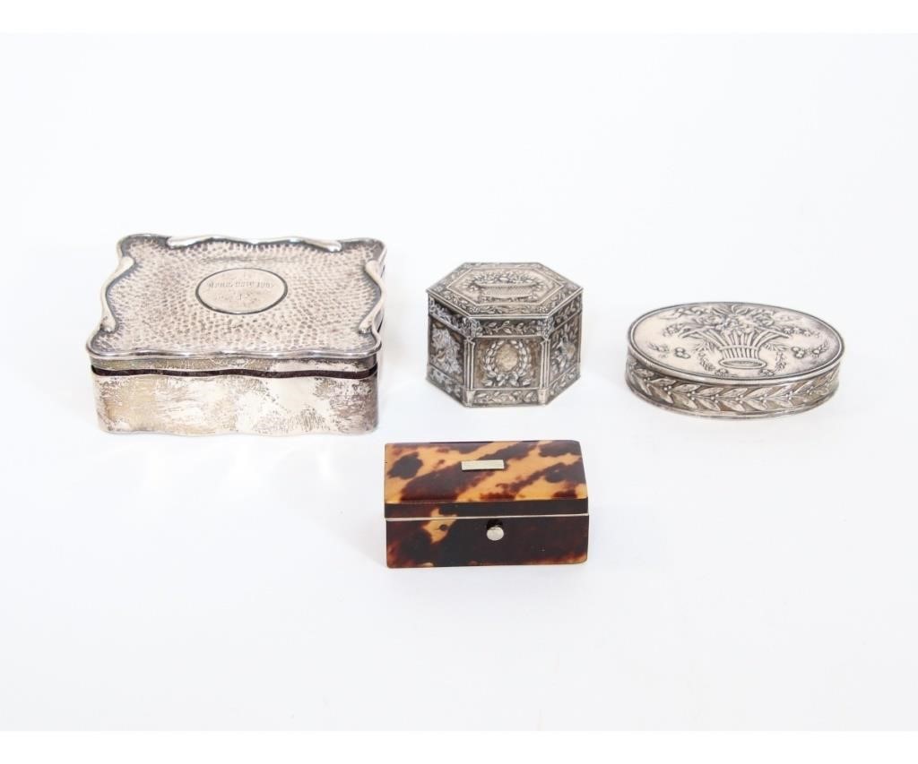 Appraisal: Silver boxes including an oval French box a jewelry box