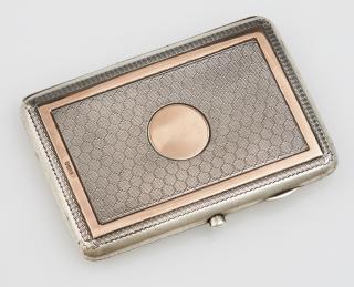 Appraisal: English K Gold and Sterling Cigarette Case Chest English K