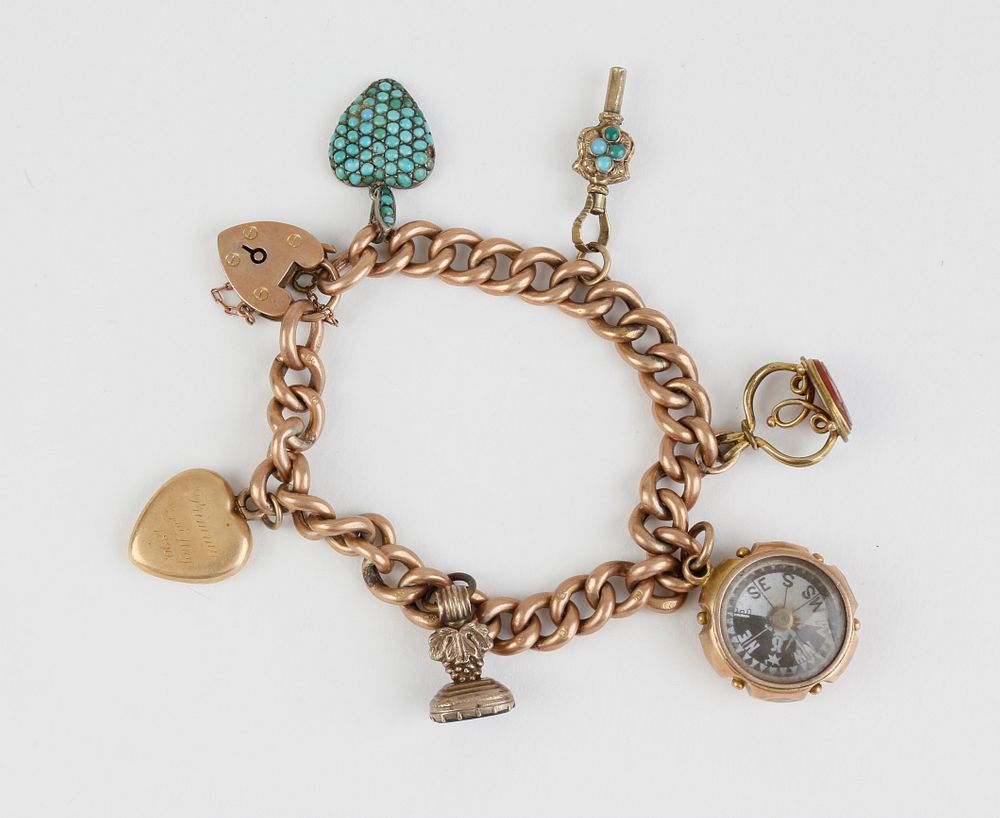 Appraisal: Antique Gold Charm Bracelet Antique Gold Charm Bracelet comprising charms