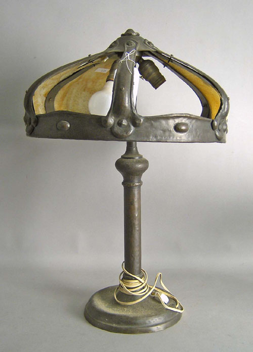 Appraisal: Hammered copper table lamp with slag glass shade h