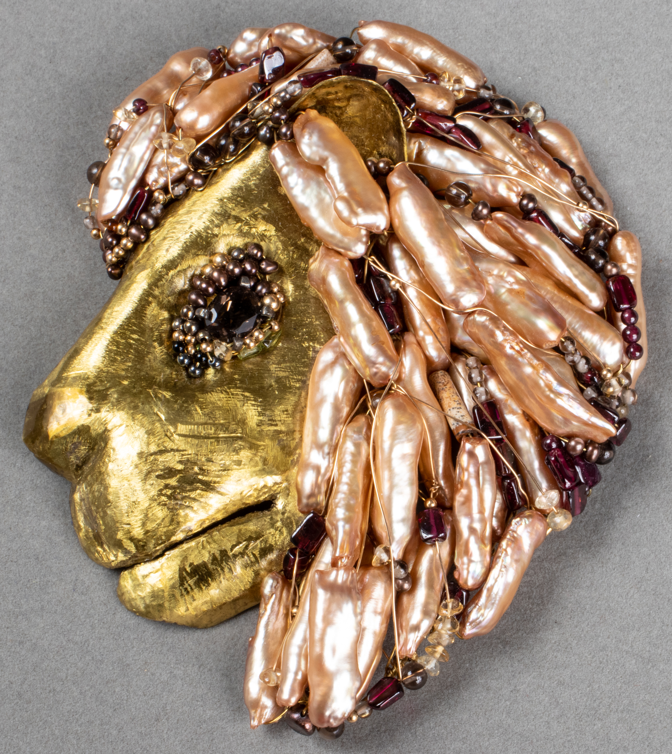 Appraisal: RSM LION'S HEAD BROOCH WITH KESHI PEARLS RSM designer costume