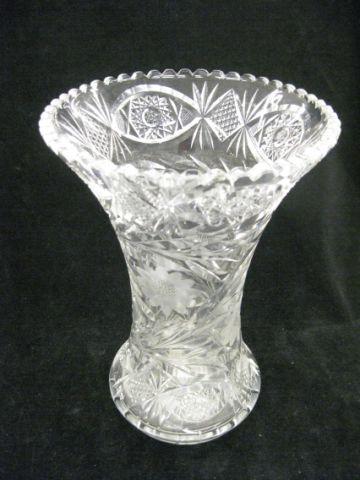 Appraisal: Brilliant Period Cut Glass Vase heavy cutwork floral tall rim