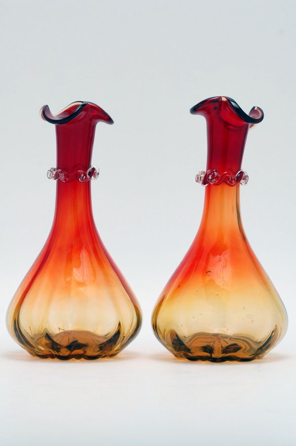 Appraisal: Pair of Amberina blown glass vases with applied decoration at