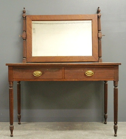 Appraisal: - Sheraton mahogany dressing table with two drawers tilt mirror