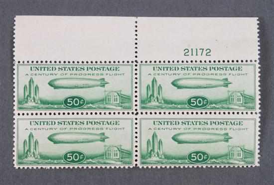 Appraisal: United States Airmail Stamps Plate block of four Century of