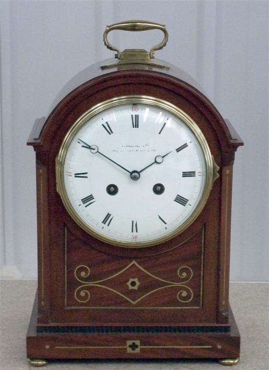 Appraisal: th century mahogany and brass inlaid bracket clock with brass