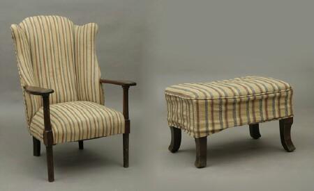 Appraisal: Mahogany Wingback Armchair Together with a stool armchair x x