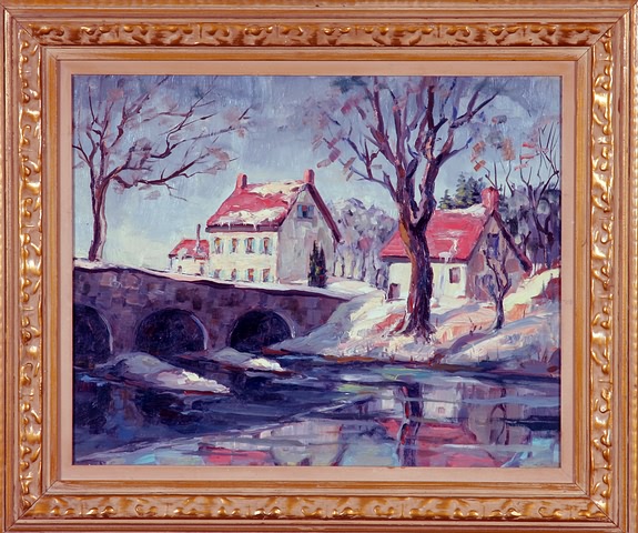 Appraisal: Winter scene on creek in Fairmount Park Philadelphia PA oil