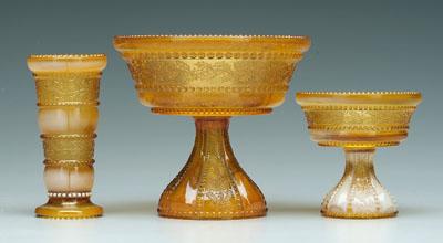 Appraisal: Three pieces holly amber glass in compote minor rim chips