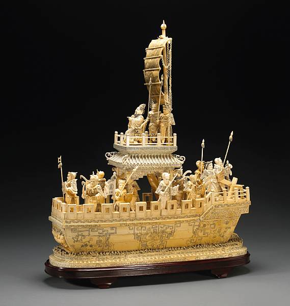 Appraisal: A large pieced and tinted ivory model of a war