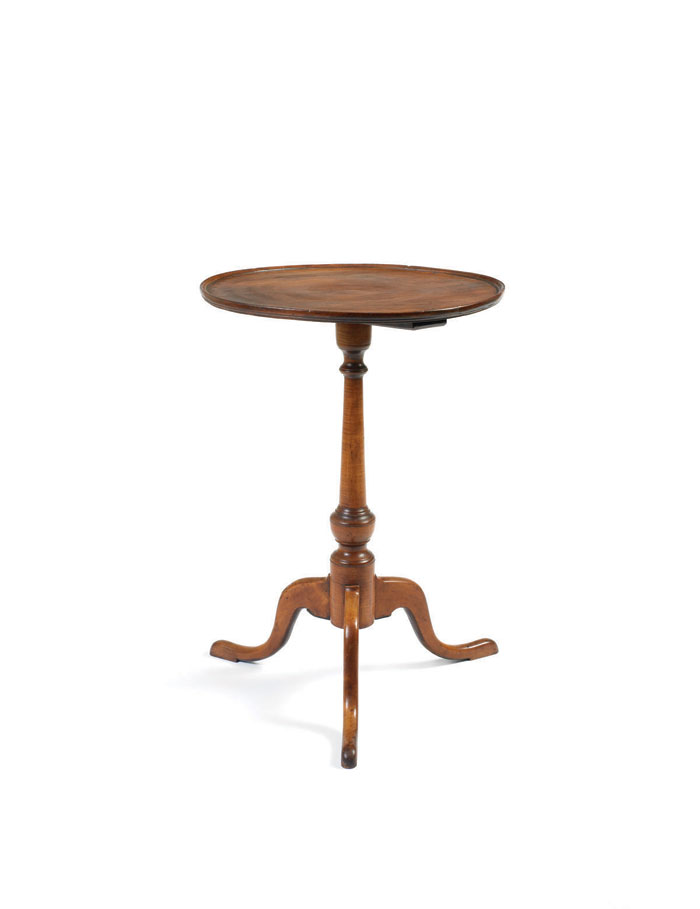 Appraisal: SOUTHEASTERN CONNECTICUT FIGURED MAPLE DISH-TOP CANDLESTAND - The circular top