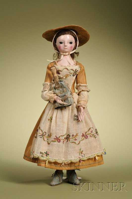 Appraisal: Queen Anne Lady Doll England c carved wooden head and