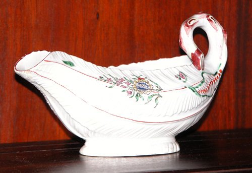 Appraisal: Title Antique Bristol Sauce boat molded feathered with c scroll