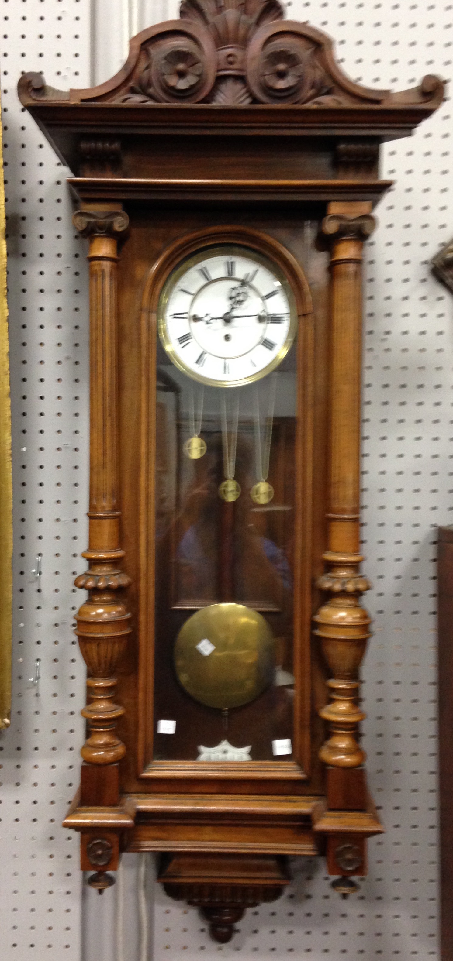 Appraisal: VIENNA THREE-WEIGHT WALL CLOCK European th quarter- th century walnut