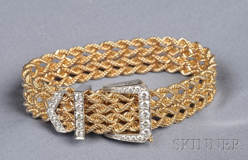 Appraisal: kt Gold and Diamond Buckle Bracelet composed of four strands