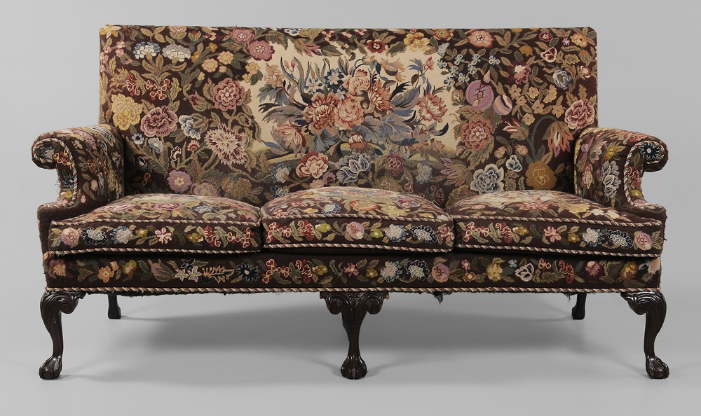 Appraisal: Chippendale Style Needlework- Upholstered Sofa modern reproduction by Drexel Heritage