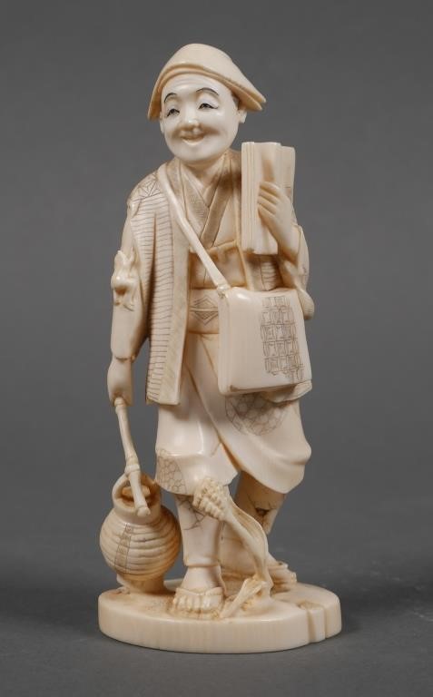 Appraisal: OLD JAPANESE CARVED IVORY TRAVELEROld carving of traveling scholar depicted