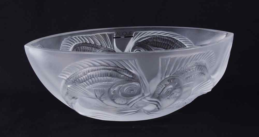 Appraisal: LALIQUE CRYSTAL FISH CENTER BOWL Center bowl with fish motif