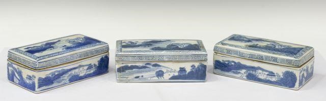 Appraisal: lot of Chinese blue and white porcelain brush boxes of